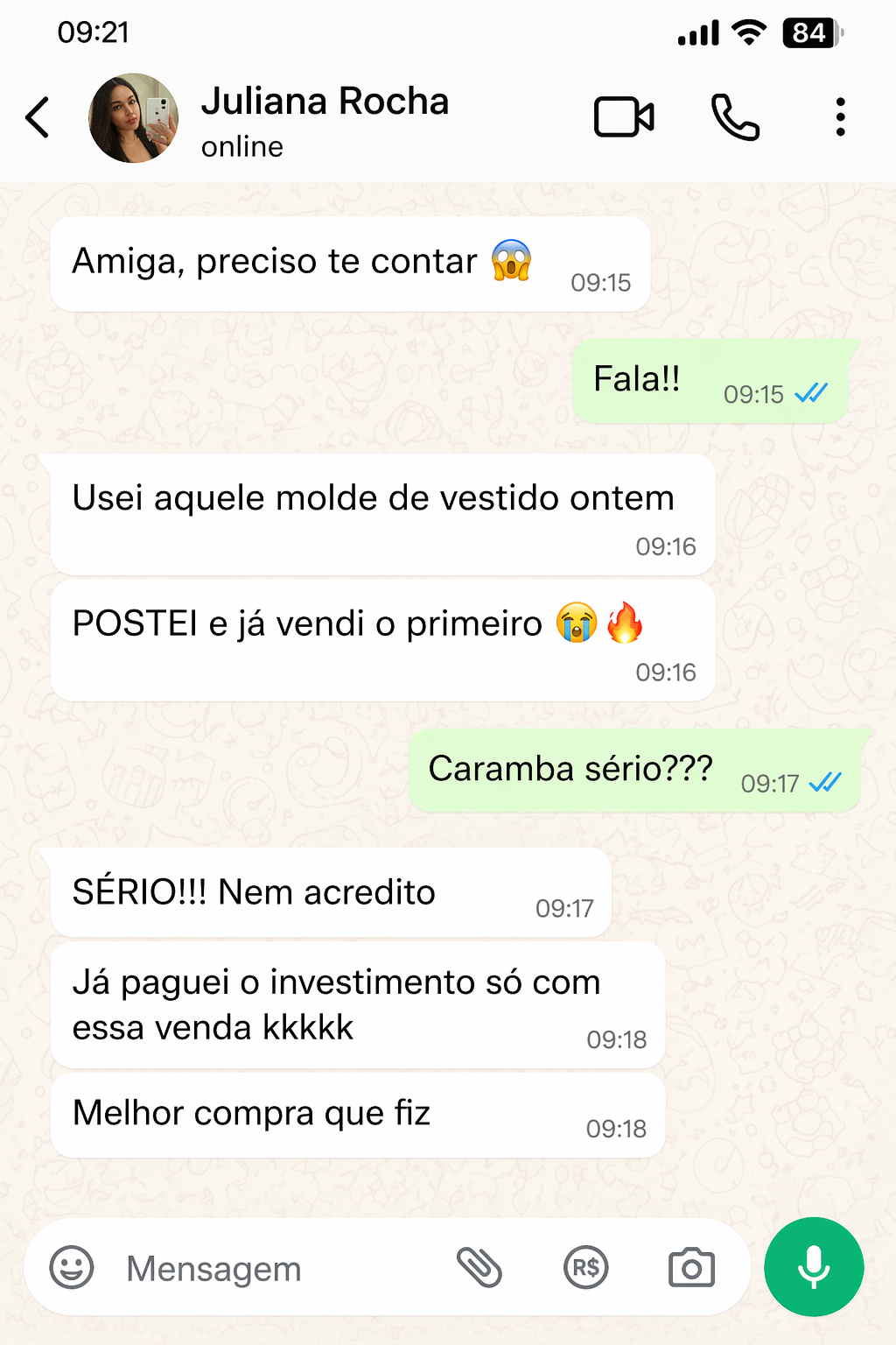 Print de conversa no WhatsApp de cliente satisfeita com os moldes