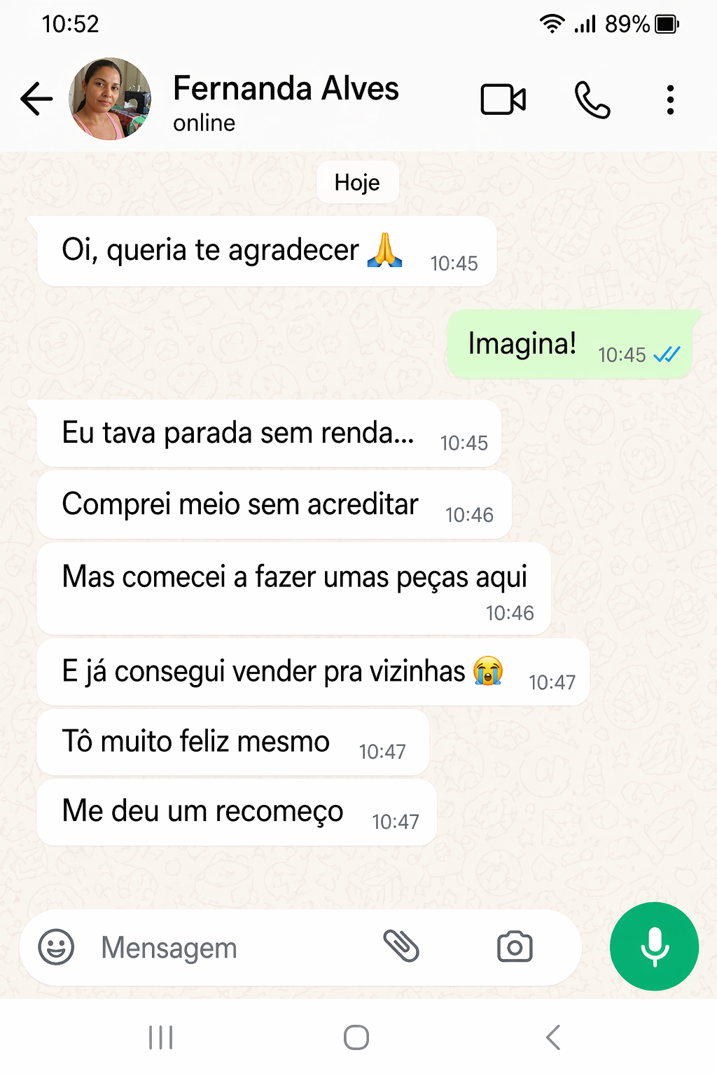 Print de conversa no WhatsApp de cliente satisfeita com os moldes